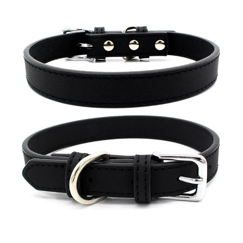 collier chien cuir noir pu