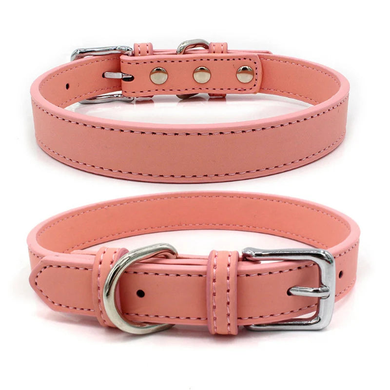 collier chien cuir rose pu