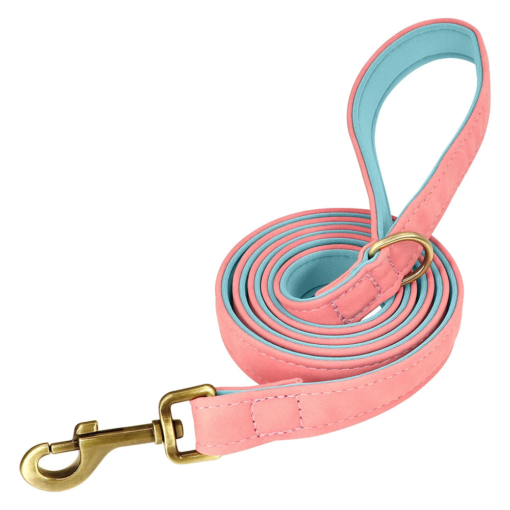 laisse cuir chien rose