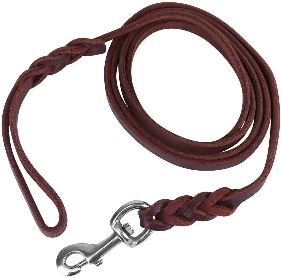 laisse en cuir pour chien marron zoom